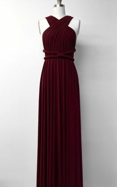 Burgunderrotes, bodenlanges Ballkleid mit Infinity-Effekt, wandelbar, vielseitig tragbar, als Wickelkleid für Brautjungfern und Partys