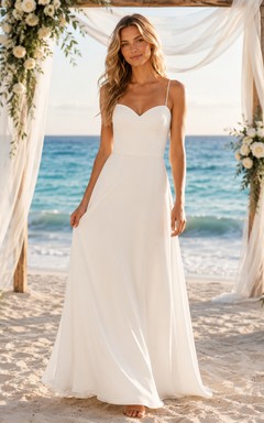 Affordable Beach Spaghetti Strap Chiffon A-Line Wedding Dress