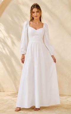 Vestido romántico de gasa de corte A con escote cuadrado y manga larga hasta el suelo