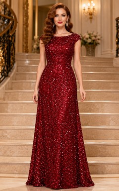 Rotes Pailletten-Abendkleid in A-Linie mit Schmuckkragen