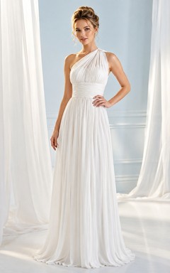 White Halter Pleated Floor Length A-Line Formal Evening Dress