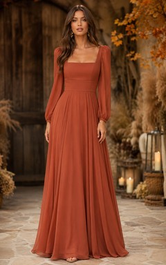 Papaya Chiffon Square A-Line Bridesmaid Dress