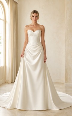 Sheath Draped Sweep Train Bridal Ceremony Wedding Dress Formal