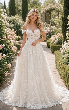Off-the-Shoulder Lace A-Line Wedding Dress