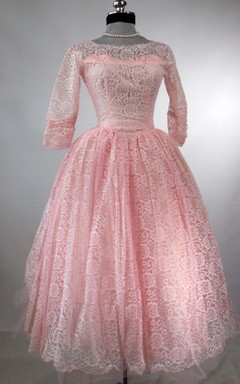Vintage Long-sleeved Lace Ball Gown With Ruffles