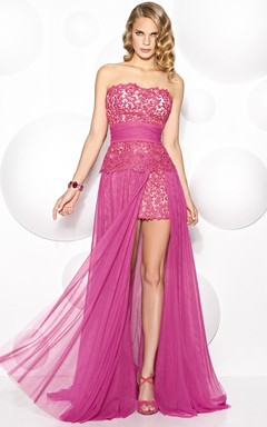 Split-Front Strapless Lace Prom Dress