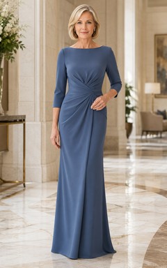 Robe fourreau bleu acier style bateau, manches trois-quarts