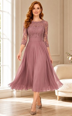 Dusty Rose Lace V-neck 3/4 Sleeve A-Line Floor-length Romantic Garden Bridesmaid Dress