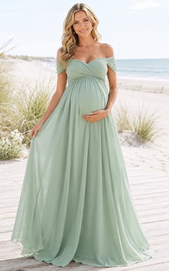Vestido de playa largo hasta el suelo de gasa con escote corazón y hombros descubiertos de Sage Maternity