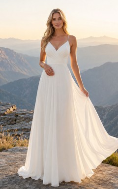 Mountain Spaghetti Strap Open Back Chiffon Wedding Dress