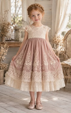 Vintage-Stufenkleid aus Spitze und Tüll für Blumenmädchen