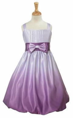 Knee-Length Bowed Satin Flower Girl Dress With Split