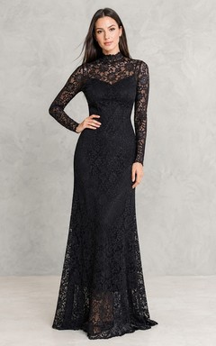 Black Lace High Neck Long Sleeve Mermaid Gown