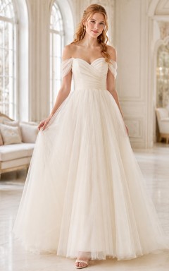 Off-the-shoulder Sweetheart Tulle A-Line Floor-length Romantic Elegant Bridal Gown