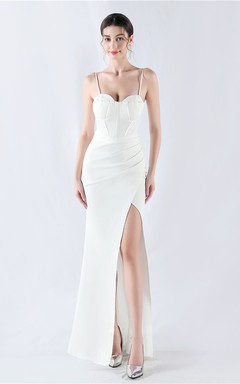 Fishbone Waist Strap Satin Host Meeting Evening Dress