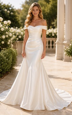 Schulterfreies Brautkleid im Meerjungfrauenstil aus Satin mit Schleppe