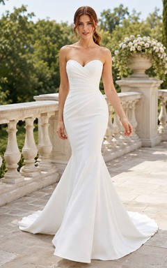 Smooth Satin Sweetheart Mermaid Floor-Length Sweep Train Simple Bridal Gown