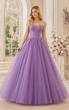 Lavender Tulle Strapless Sweetheart Ball Gown Floor Length Quinceanera Dress