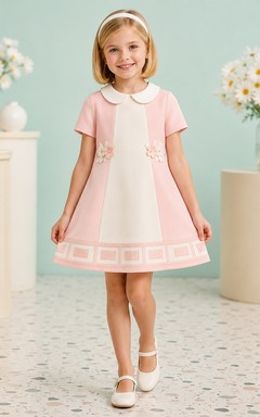 A-Line 1960s Mod Flower Girl Dress with Cap Sleeves, Floral Print, Knee-Length Skirt, Clean Bodice, 1960s Mod Ceremony Style