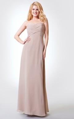 Sleeveless A-line Long Chiffon Dress With Bandage and Draping