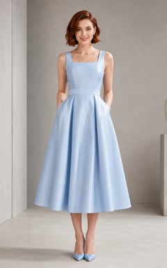 Sky Blue Scoop Neck Mikado A-Line Cocktail Dress