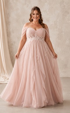Blush Plus Size Off-Shoulder Applique Tulle Bridal Gown