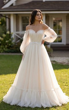 3/4-Schulterfreies Chiffon-Hochzeitskleid