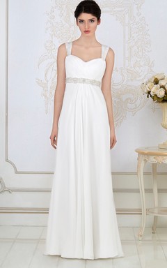 Etuikleid aus Chiffon, langes Empire-Kleid mit Raffungen, ärmellos und trägerlos, mit Taillenschmuck
