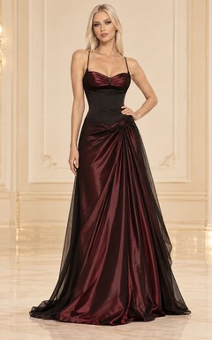 Robe de soirée en satin drapé noir bordeaux à fines bretelles et décolleté cœur, style années 2000