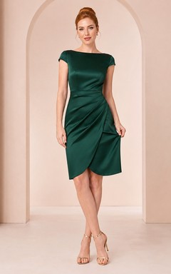 Vestido tubo de manga corta y cuello redondo de jersey verde oscuro hasta la rodilla