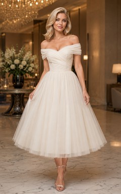 Elfenbeinfarbenes, schulterfreies Tüllkleid in A-Linie mit Herzausschnitt für romantische Cocktailpartys