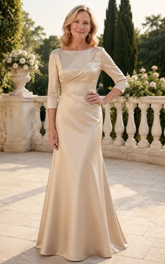 Champagne Long Sleeve Satin Sheath Mother Dress