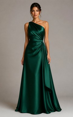 Robe de bal asymétrique en satin à une épaule avec fronces