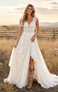 Robe de mariée de maternité, col carré, manches longues en dentelle, coupe trapèze, traîne souple