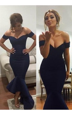 Robe de bal sirène sexy à épaules dénudées et ourlet asymétrique avec volants