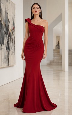 Robe de soirée sirène bordeaux à une épaule