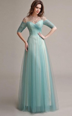 Stunning See-Through Neck Beading A-Line Prom Dress