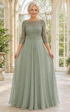 Sage Lace Bodice A-Line Mother Dress with Three-Quarter Sleeves