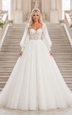 Vestido de novia formal de gala de tul con escote corazón romántico