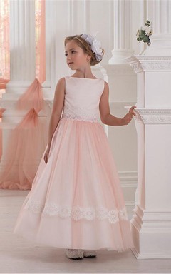 Flower Girl Bateau A-line Tulle Gown With Lace Up