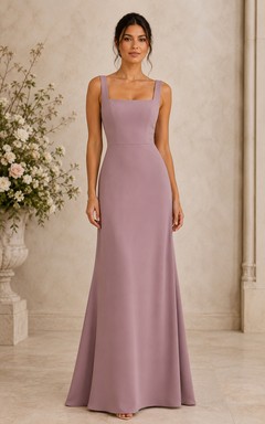 Mauve Square Neck Sheath Bridesmaid Dress