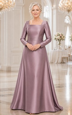 Mauvefarbenes A-Linien-Kleid aus Satin mit langen Ärmeln