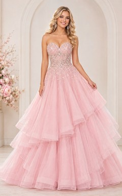 Prinzessinnen-Trägerloses Ballkleid mit Herzausschnitt, aus Tüll und Lagen