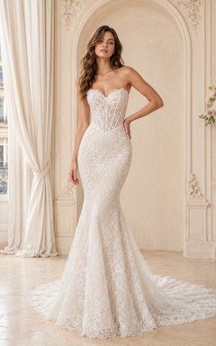 Meerjungfrauen-Brautkleid mit Spitze und Schleppe, festlich