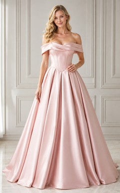 Rosafarbenes, schulterfreies Ballkleid aus Satin mit Herzausschnitt, formelles Abiballkleid, Empfangskleid