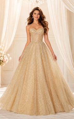 Champagne Sequin Strapless Sweetheart Ball Gown Floor-length Dress