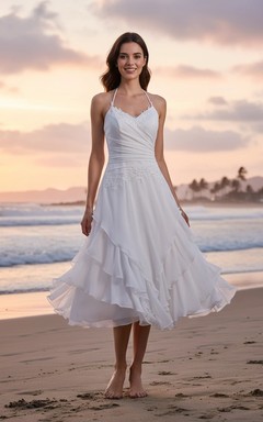 Robe de mariée courte et légère aux accents tropicaux