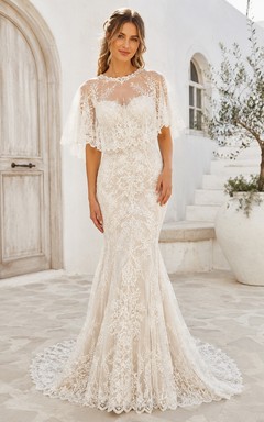 Modest High Neck Sheath Bridal Refined Wedding Dress Lace