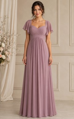 Vintage Mauve Sweetheart Short Sleeve Chiffon Bridesmaid Dress