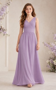 Wisteria Junior Brautjungfernkleid A-Linie V-Ausschnitt Ärmellos Schlicht Festlich